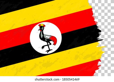 Horizontal abstrakter Grunge gebürstete Flagge von Uganda auf transparentem Grid. Vektorvorlage.