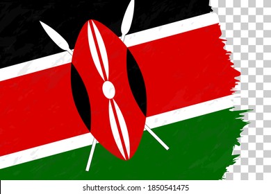 Bandera de Kenia cepillado abstracto horizontal en cuadrícula transparente. Plantilla de vectores.