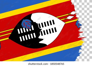 Horizontal Abstract Grunge Brushed Flag of Swaziland on Transparent Grid. Vector Template.