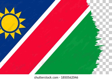 Bandera de Namibia cepillado abstracto horizontal en cuadrícula transparente. Plantilla de vectores.