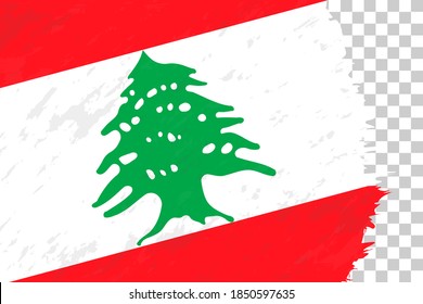 Horizontal Abstract Grunge Brushed Flag of Lebanon on Transparent Grid. Vector Template.