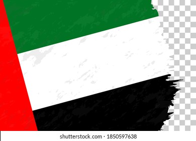 Bandera de los Emiratos Árabes Unidos con pincel horizontal abstracta sobre la rejilla transparente. Plantilla de vectores.