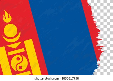 Bandera de Mongolia de cepillado abstracto horizontal en rejilla transparente. Plantilla de vectores.