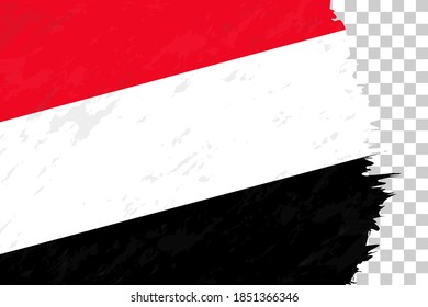 Horizontal abstrakter Grunge gebürstete Flagge des Jemen auf transparentem Gitter. Vektorvorlage.