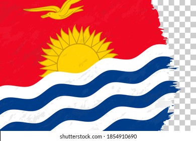 Horizontal Abstract Grunge Brushed Flag of Kiribati on Transparent Grid. Vector Template.