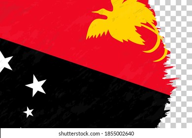 Horizontal Abstract Grunge Brushed Flag of Papua New Guinea on Transparent Grid. Vector Template.