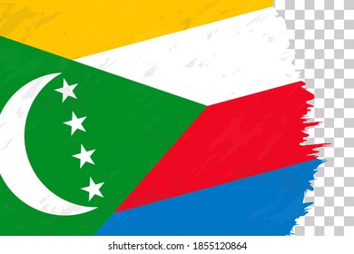 Horizontal Abstract Grunge Brushed Flag of Comoros on Transparent Grid. Vector Template.