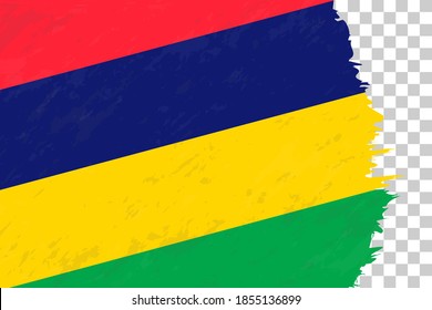Horizontal abstrakter Grunge gebürstete Flagge von Mauritius auf transparentem Grid. Vektorvorlage.