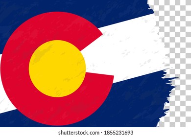 Horizontal Abstract Grunge Brushed Flag of Colorado on Transparent Grid. Vector Template.