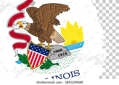 Horizontal Abstract Grunge Brushed Flag of Illinois on Transparent Grid. Vector Template.