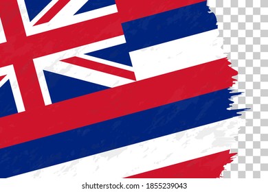Bandera de Hawai con broche abstracto horizontal en rejilla transparente. Plantilla de vectores.