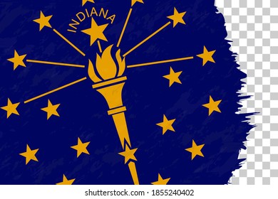Bandera de Indiana con pincel gruñón abstracto horizontal en cuadrícula transparente. Plantilla de vectores.