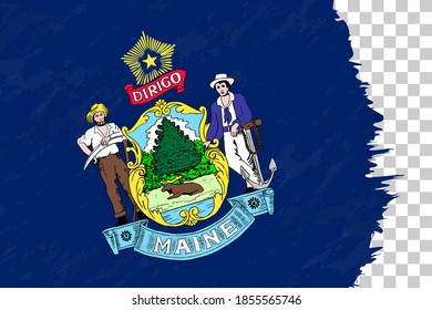 Horizontal Abstract Grunge Brushed Flag of Maine on Transparent Grid. Vector Template.