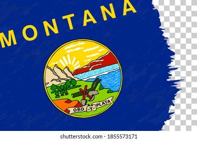 Horizontal Abstract Grunge Brushed Flag of Montana on Transparent Grid. Vector Template.