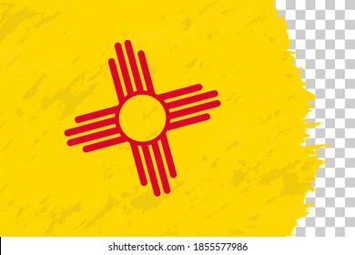 Horizontal Abstract Grunge Brushed Flag of New Mexico on Transparent Grid. Vector Template.