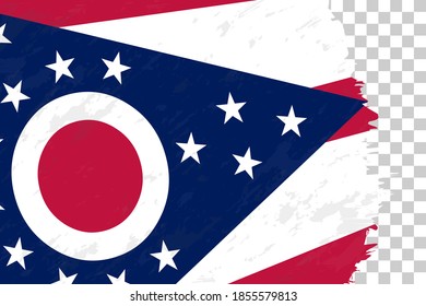 Bandera de Ohio en Cuadrícula Transparente con Pincel Abstracto Horizontal. Plantilla de vectores.