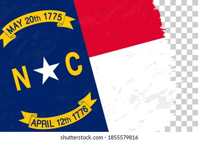 Horizontal Abstract Grunge Brushed Flag of North Carolina on Transparent Grid. Vector Template.