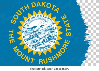 Horizontal Abstract Grunge Brushed Flag of South Dakota on Transparent Grid. Vector Template.
