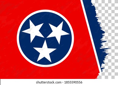 Bandera de Tennessee cepillada de Grunge horizontal en Cuadrícula transparente. Plantilla de vectores.