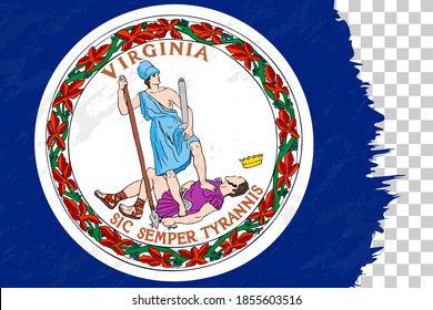 Horizontal abstrakter Grunge gebürstete Flagge von Virginia auf transparentem Grid. Vektorvorlage.