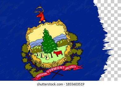 Horizontal Abstract Grunge Brushed Flag of Vermont on Transparent Grid. Vector Template.