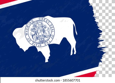 Horizontal Abstract Grunge Brushed Flag of Wyoming on Transparent Grid. Vector Template.