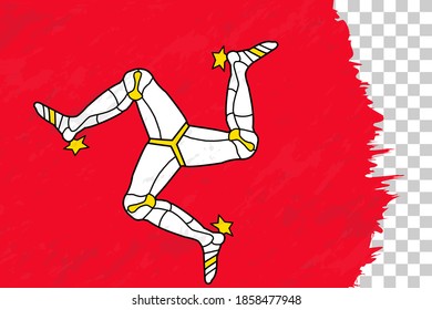 Bandera de la Isla de Man en la Cuadrícula Transparente con Abstracto Horizontal. Plantilla de vectores.