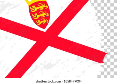 Horizontal Abstract Grunge Brushed Flag of Jersey on Transparent Grid. Vector Template.