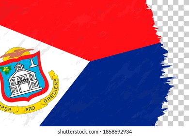 Horizontal abstrakte Grunge gebürstete Flagge von Sint Maarten auf Transparentgitter. Vektorvorlage.