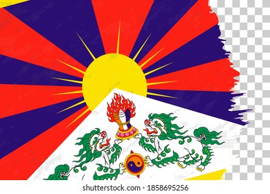 Bandera del Tíbet con pinceladas abstractas horizontales sobre la rejilla transparente. Plantilla de vectores.