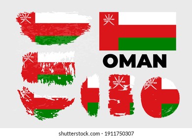 Horizontal Abstract Grunge Brushed Flag of Oman on Transparent Grid. Template. Vector illustration