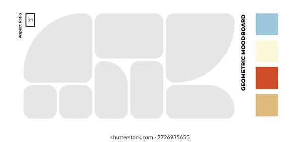 Horizontal abstract moodboard featuring rounded geometric shapes in 2:1 format