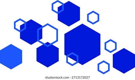 Abstraktes horizontales Muster mit blauen Sechseckformen, die in einem Cluster angeordnet sind.