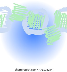    horizontal abstract pattern with scribbles, doodles,  spots, hole, copy space. Hand drawn.