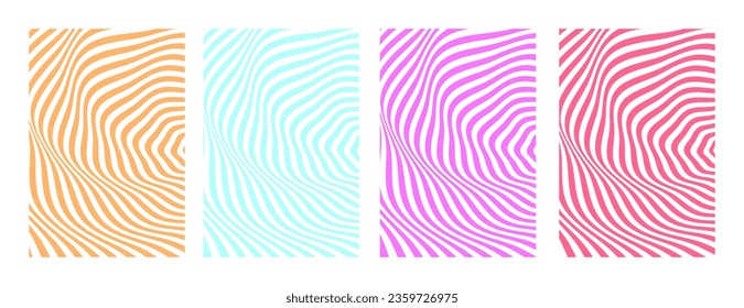 Horizontal abstract set backgrounds with colorful wave pattern. Trendy vector illustration in retro style 60s, 70s.