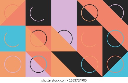 Horizontal abstract vector pattern with simple geometric shapes and forms. Long composition of graphic elements, useful for web design, business presentation, website header, invitation background.