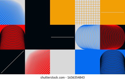 Horizontal abstract vector pattern with simple geometric shapes and forms. Long composition of graphic elements, useful for web design, business presentation, website header, invitation background.