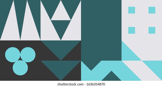 Horizontal abstract vector pattern with simple geometric shapes and forms. Long composition of graphic elements, useful for web design, business presentation, website header, invitation background.