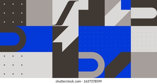 Horizontal abstract vector pattern with simple geometric shapes and forms. Long composition of graphic elements, useful for web design, business presentation, website header, invitation background.