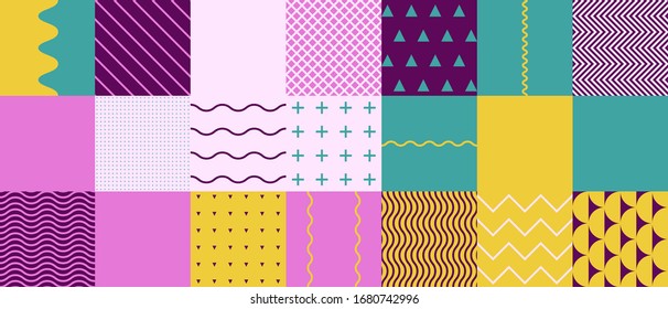 Horizontal abstract vector pattern with simple geometric shapes and forms. Long composition of graphic elements, useful for web design, business presentation, website header, invitation background.