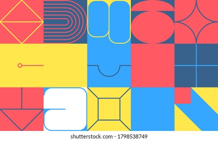 Horizontal abstract vector pattern with simple geometric shapes and forms. Long composition of graphic elements, useful for web design, business presentation, website header, invitation background.