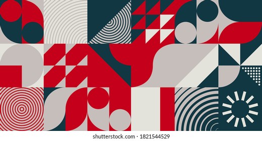 Horizontal abstract vector pattern with simple geometric shapes and forms. Long composition of graphic elements, useful for web design, business presentation, website header, invitation background.