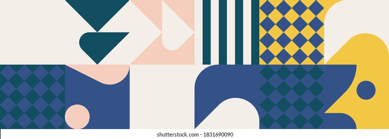 Horizontal Abstract Vector Pattern With Simple Geometric Shapes And Forms. Long Composition Of Graphic Elements, Useful For Web Design, Business Presentation, Website Header, Invitation Background.