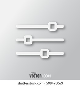 Horizontal adjustment icon in white  style with shadow isolated on grey background. For your design, logo. Vector illustration.