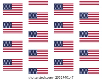 Horizontal American Flag white background Vector Pattern. July 4th patriotic stars and stripes blue red white flag seamless pattern.