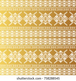 Horizontal American north indian seamless pattern. Native embroidery motives. Boho style. Hand drawn ornate background for fashion silk scarf, textile, paper, card, cover. White print design on gold