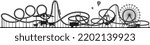 Horizontal amusement park silhouette. Roller coaster background