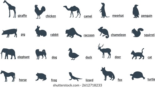 Horizontal animal silhouette icon set