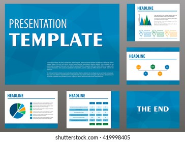 Horizontal annual report Powerpoint /  Visualization layout Powerpoint background ux ui / Set of 6 vector templates for presentation slides Powerpoint . blue