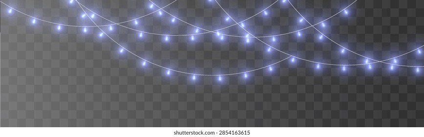 A horizontal arrangement of delicate string lights creates a soft glowing effect. The lights are evenly spaced and emit a cool bluish-white hue. This setup gives a festive ambiance suitable.